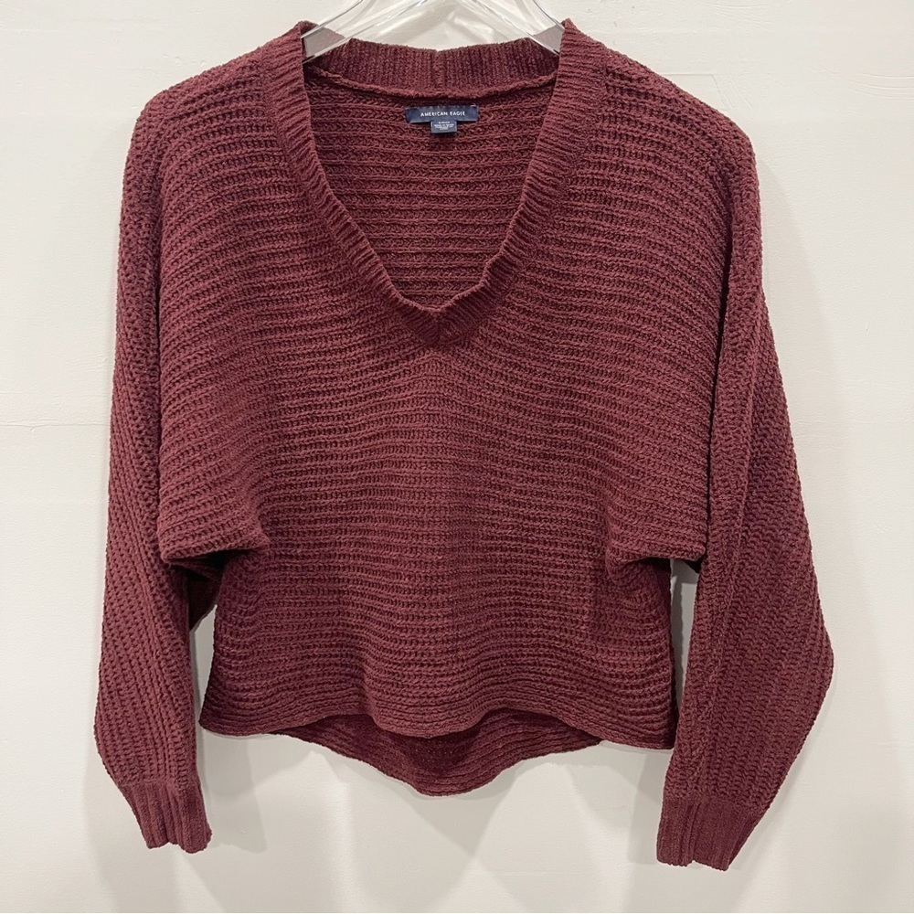 American Eagle Batwing Knit Maroon Red Sweater Small